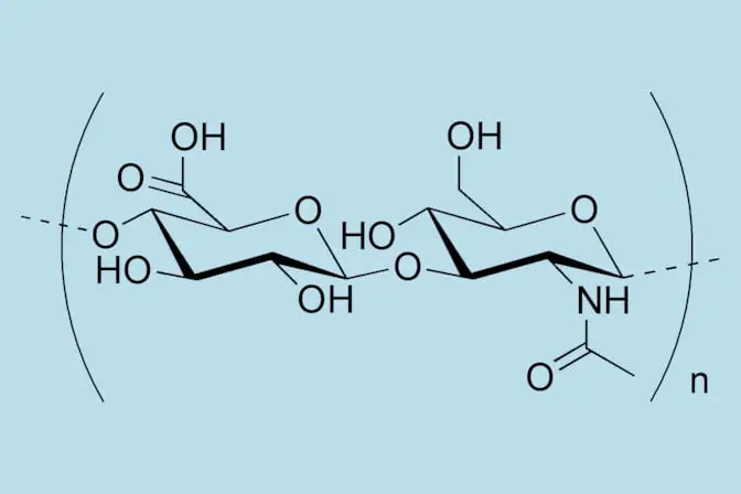 Representación molecular del ácido hialurónico, un potente humectante natural